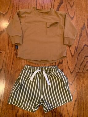 Olive + Scout Cotton Crewneck Shirt + Short Set (2) | Orange Brown | 18-24m / 2T